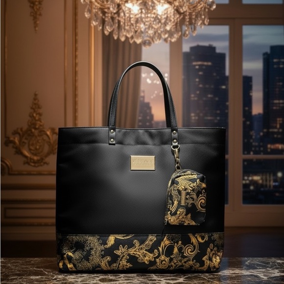 Versace Parfum Black & Gold Weekender Tote Bag with Detachable Coin Pouch - Picture 2 of 8